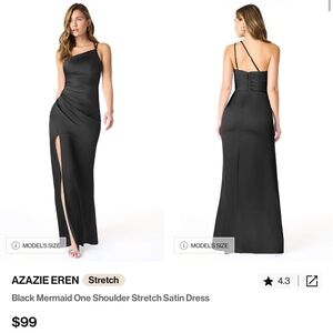 Azazie Black One Shoulder Stretch Satin Dress